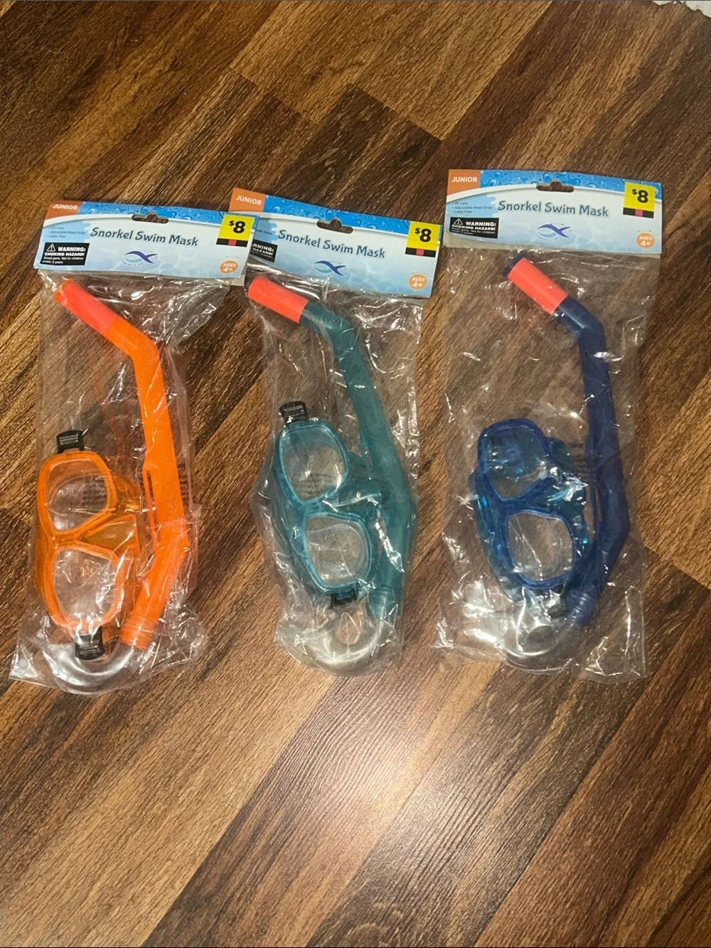 Set of 3 Kids Snorkel Swim Mask Set - Orange, Teal, Blue